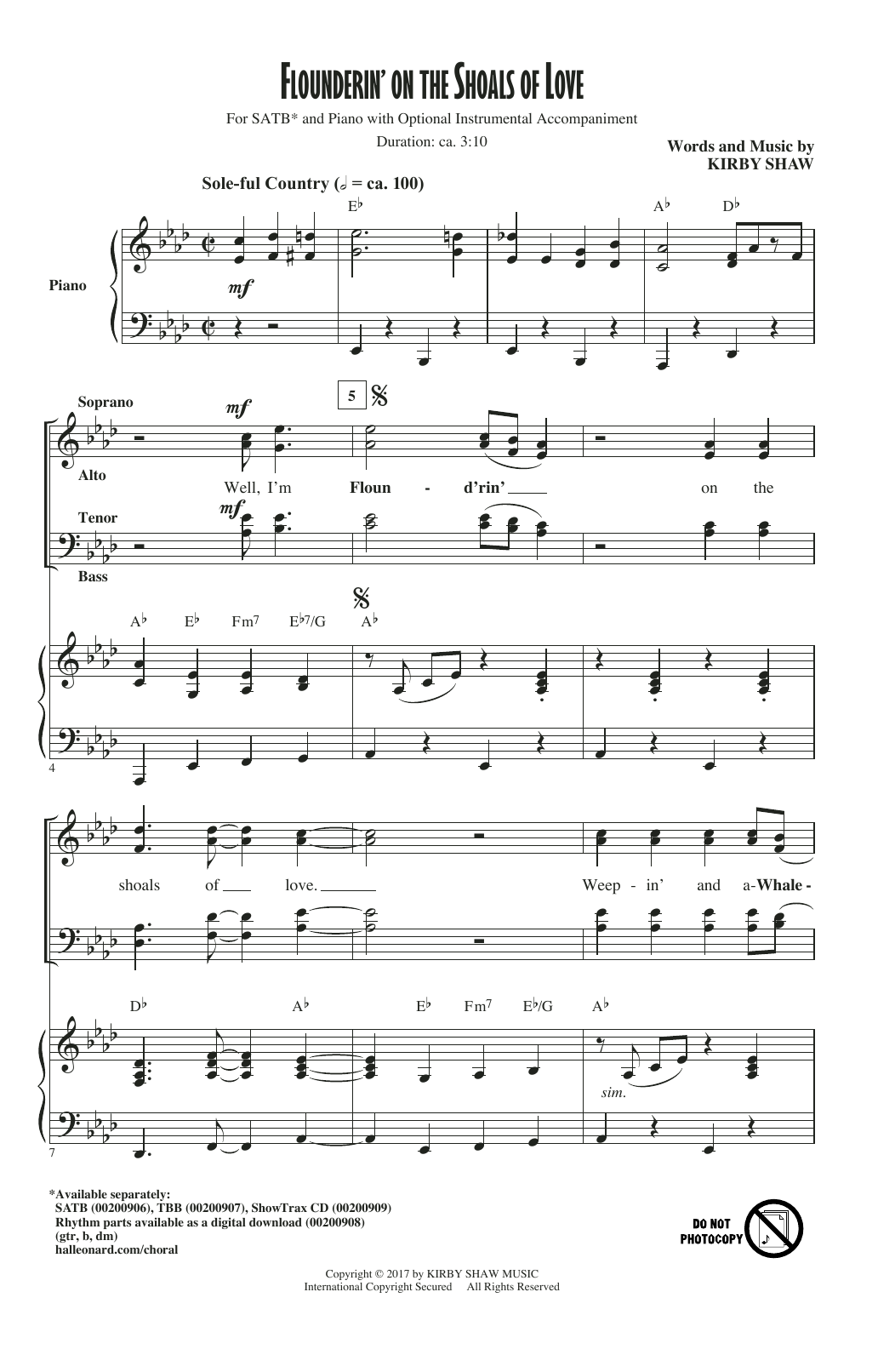 Kirby Shaw Flounderin' On The Shoals Of Love sheet music notes and chords arranged for TBB Choir