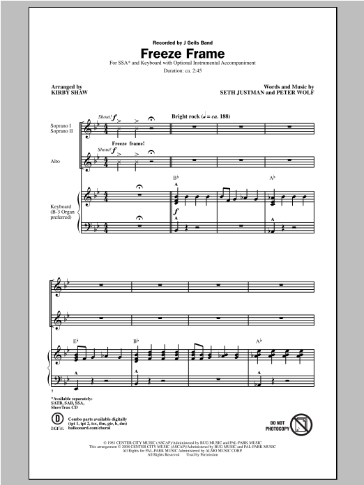 Kirby Shaw Freeze Frame sheet music notes and chords arranged for SATB Choir