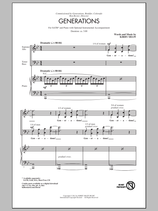 Kirby Shaw Generations sheet music notes and chords arranged for SAB Choir