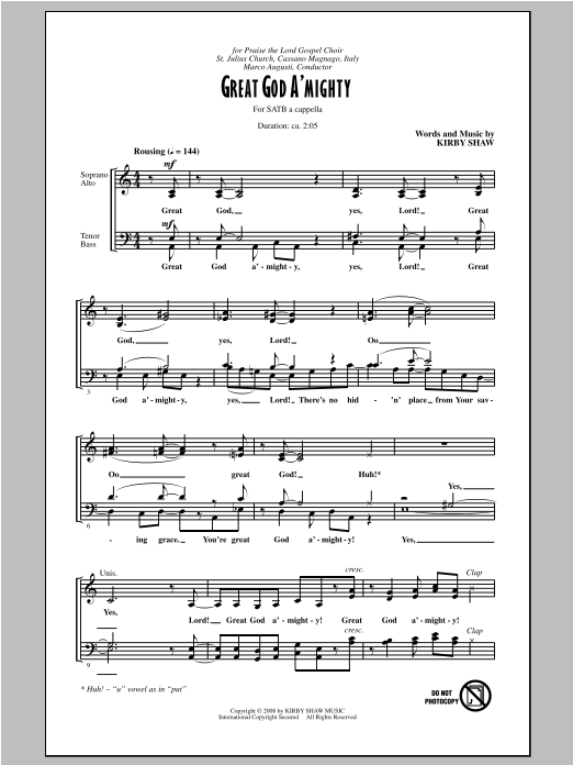 Kirby Shaw Great God A'Mighty sheet music notes and chords arranged for SATB Choir