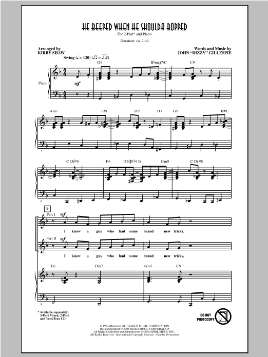 Kirby Shaw He Beeped When He Shoulda Bopped sheet music notes and chords arranged for 3-Part Mixed Choir