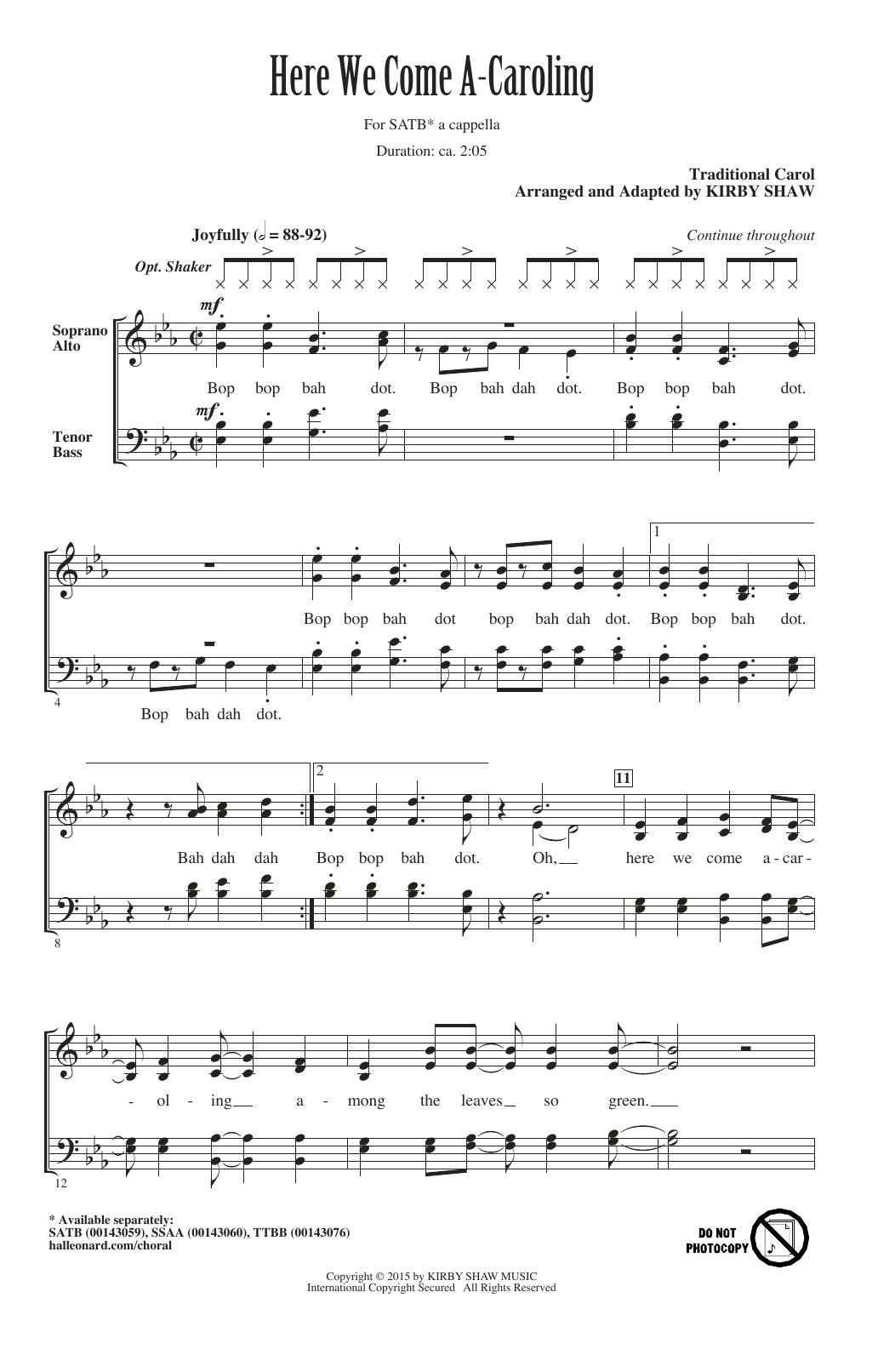 Kirby Shaw Here We Come A-Caroling sheet music notes and chords arranged for SATB Choir