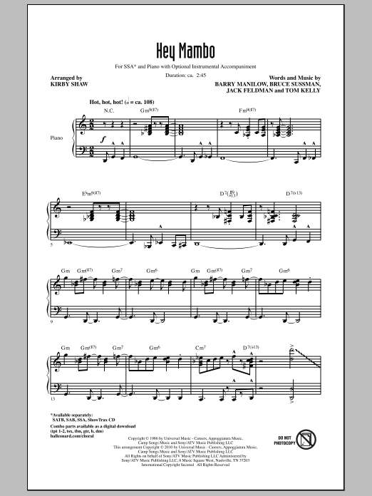 Kirby Shaw Hey Mambo sheet music notes and chords arranged for SAB Choir