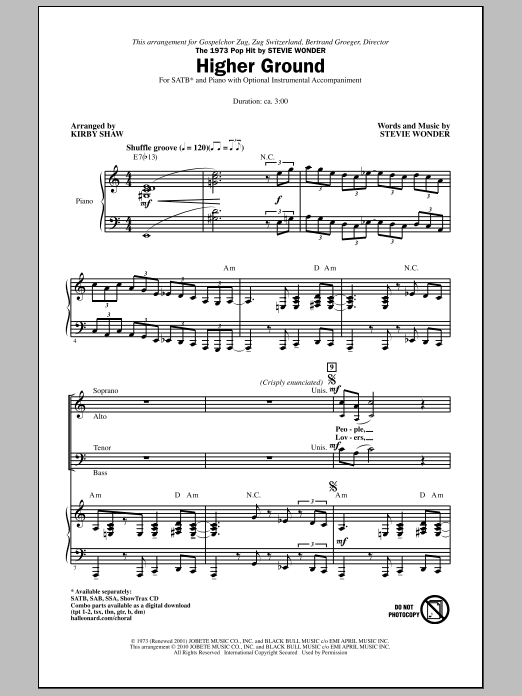 Kirby Shaw Higher Ground sheet music notes and chords arranged for SSA Choir