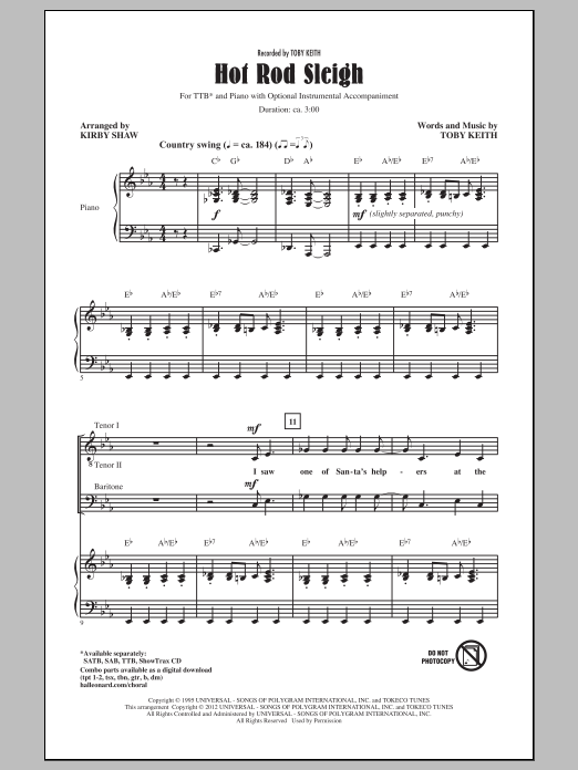Kirby Shaw Hot Rod Sleigh sheet music notes and chords arranged for TTBB Choir