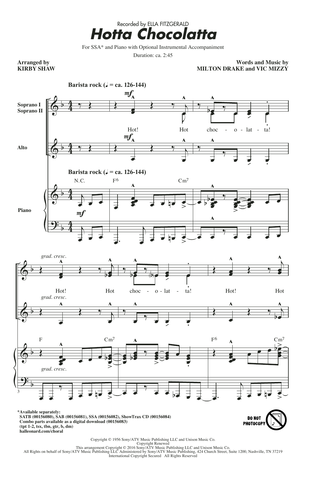 Kirby Shaw Hotta Chocolatta sheet music notes and chords arranged for SSA Choir