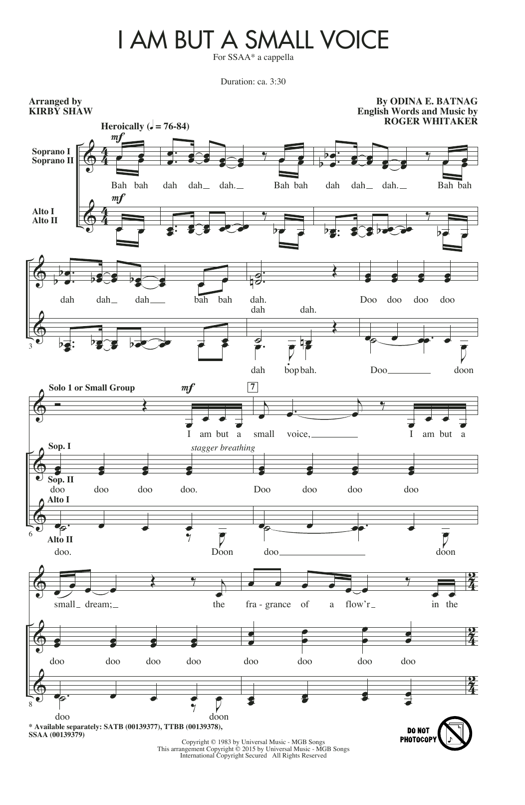 Kirby Shaw I Am But A Small Voice sheet music notes and chords arranged for SSA Choir
