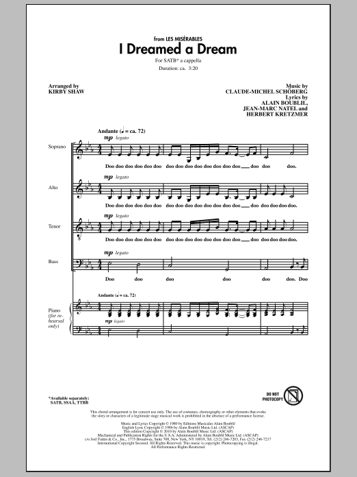 Kirby Shaw I Dreamed A Dream sheet music notes and chords arranged for SATB Choir