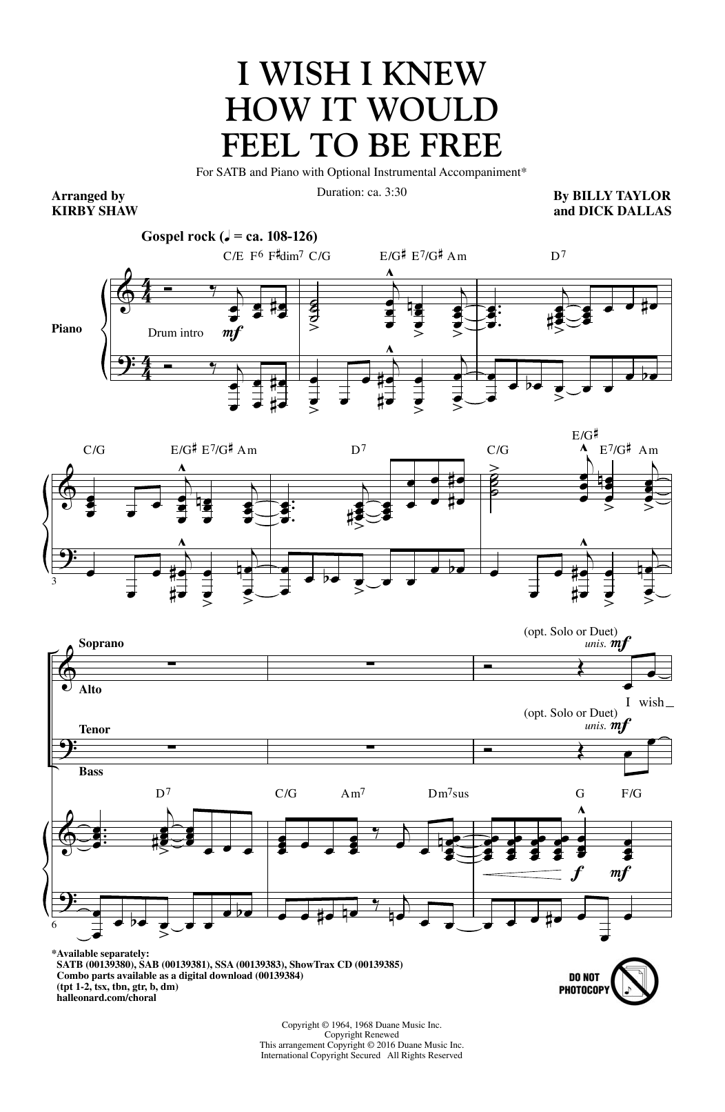 Kirby Shaw I Wish I Knew How It Would Feel To Be Free sheet music notes and chords arranged for SAB Choir