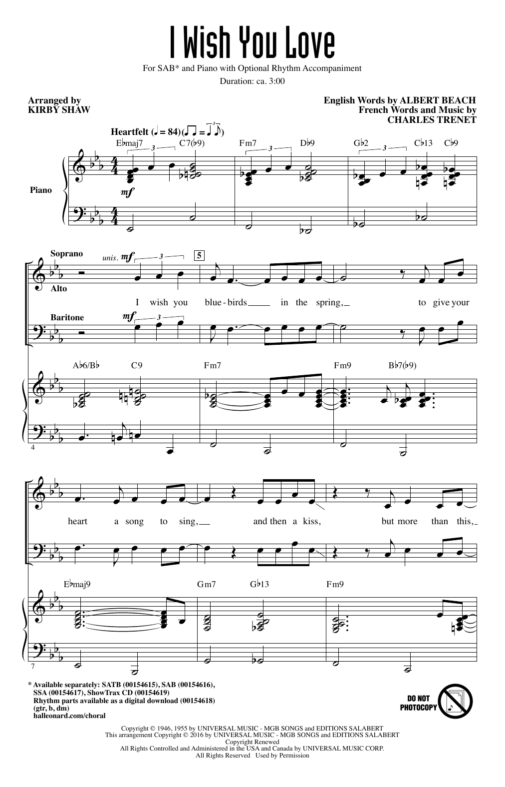 Kirby Shaw I Wish You Love sheet music notes and chords arranged for SATB Choir