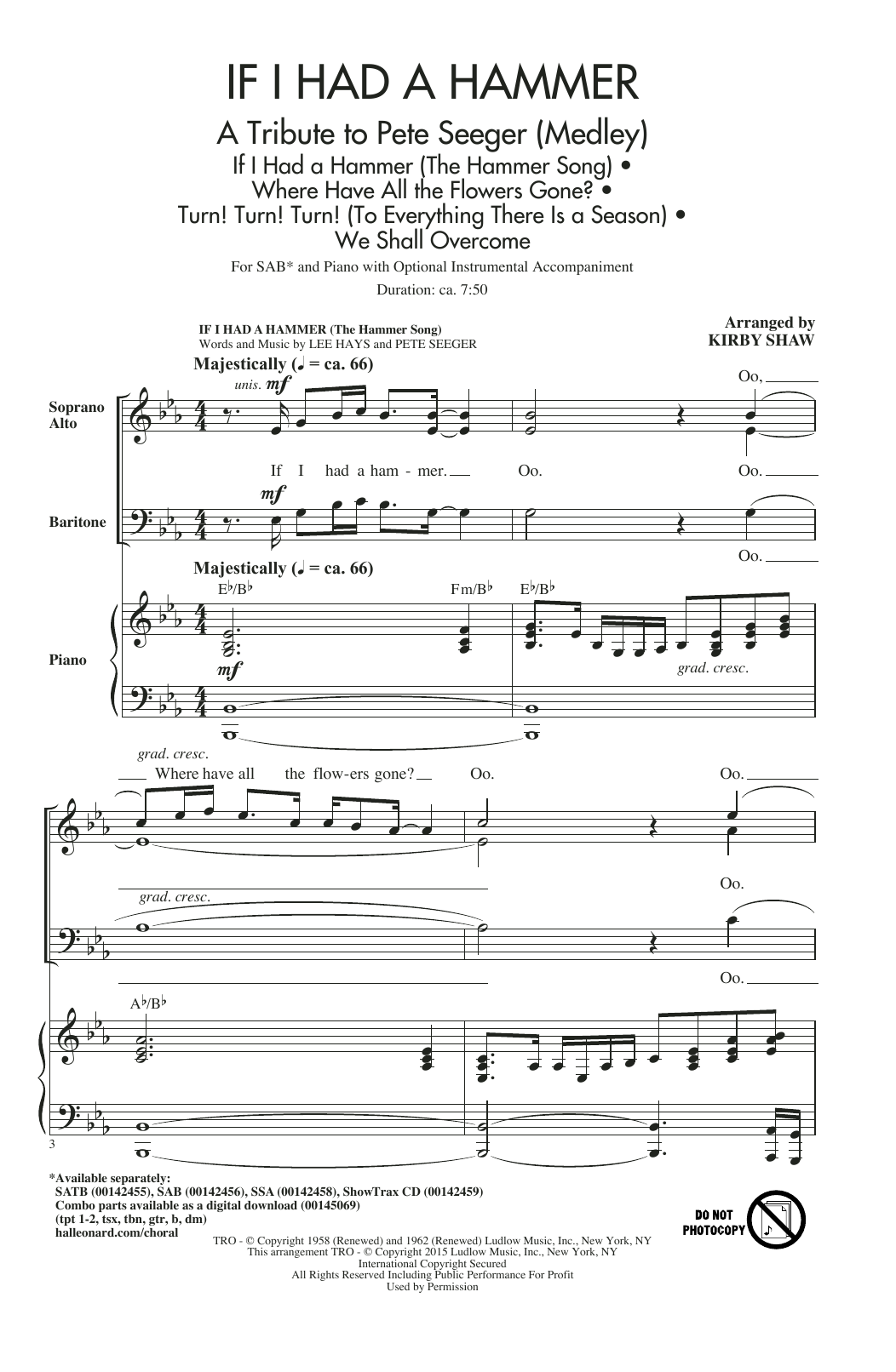 Kirby Shaw If I Had A Hammer (The Hammer Song) sheet music notes and chords arranged for SSA Choir