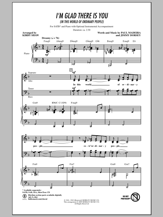 Kirby Shaw I'm Glad There Is You (In This World Of Ordinary People) sheet music notes and chords arranged for SATB Choir