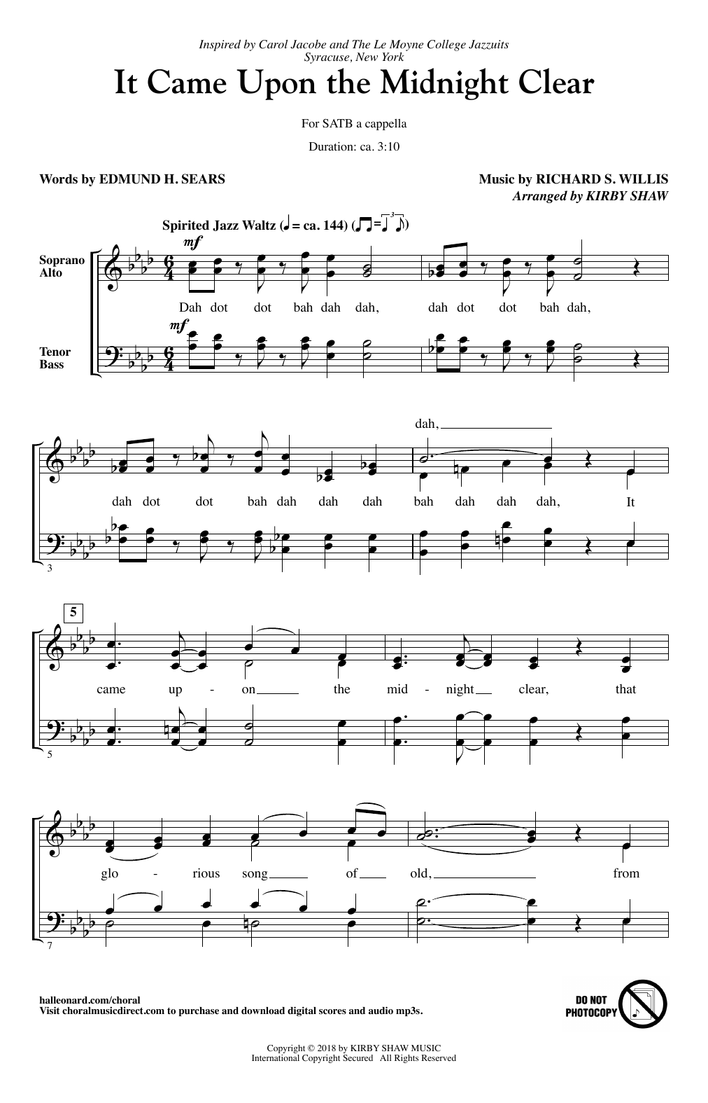 Kirby Shaw It Came Upon The Midnight Clear sheet music notes and chords arranged for SATB Choir