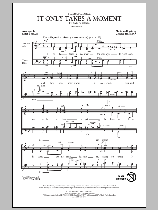 Kirby Shaw It Only Takes A Moment sheet music notes and chords arranged for SATB Choir