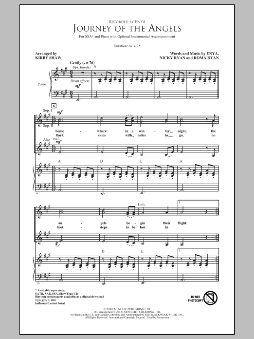 Kirby Shaw Journey Of The Angels sheet music notes and chords arranged for SSA Choir