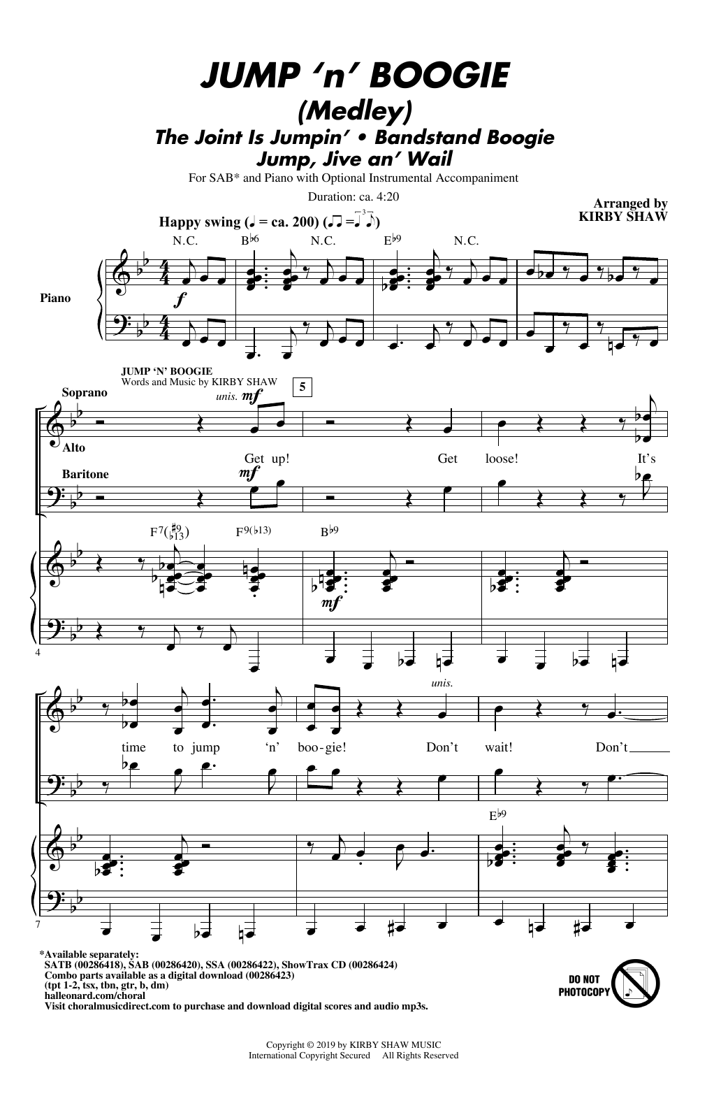 Kirby Shaw Jump 'n' Boogie (Medley) sheet music notes and chords arranged for SAB Choir