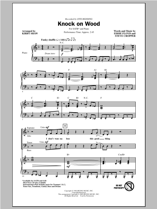 Kirby Shaw Knock On Wood sheet music notes and chords arranged for SAB Choir