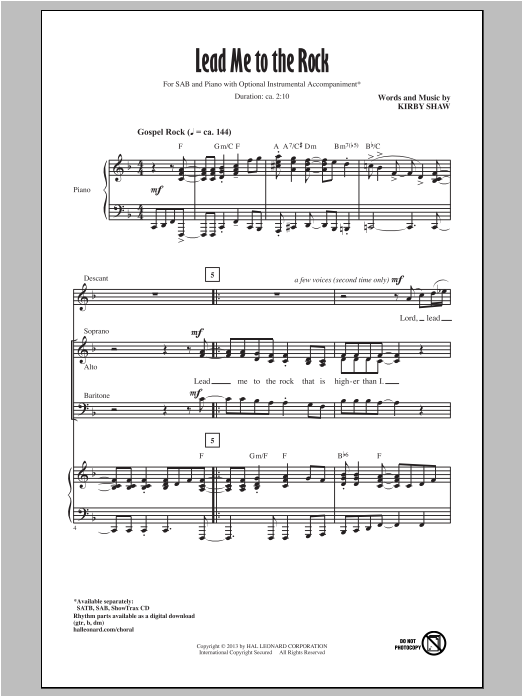 Kirby Shaw Lead Me To The Rock sheet music notes and chords arranged for SATB Choir