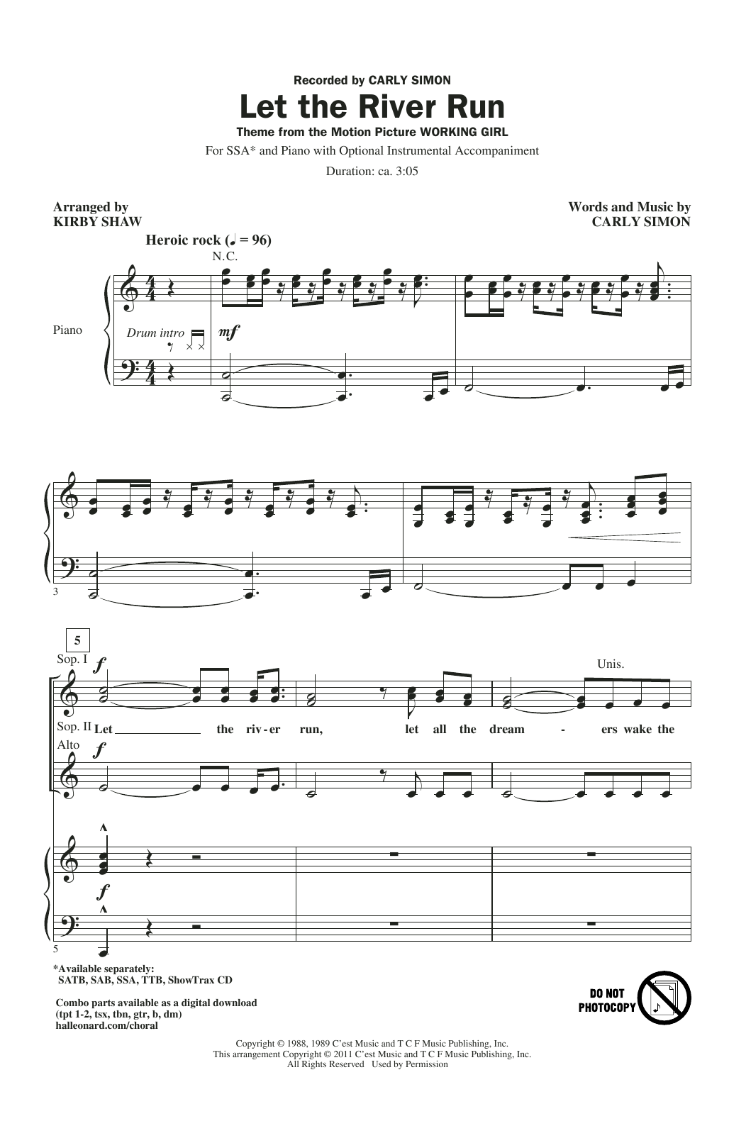 Kirby Shaw Let The River Run sheet music notes and chords arranged for SSA Choir