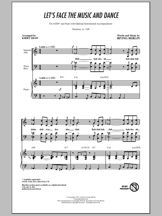 Kirby Shaw Let's Face The Music And Dance sheet music notes and chords arranged for SATB Choir