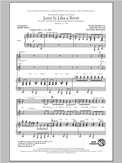 Kirby Shaw Love Is Like A River sheet music notes and chords arranged for SSA Choir