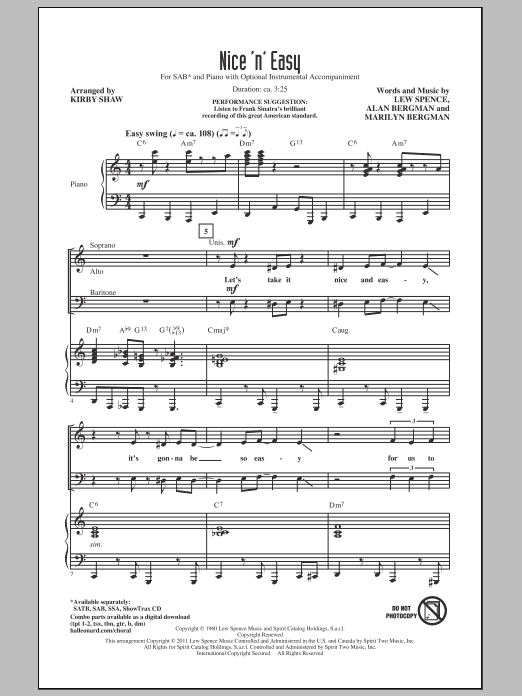 Kirby Shaw Nice 'n' Easy sheet music notes and chords arranged for SSA Choir