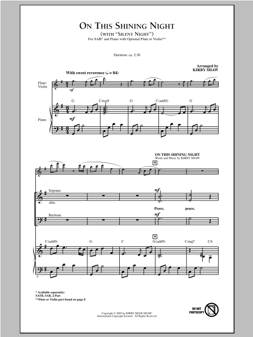 Kirby Shaw On This Shining Night (with Silent Night) sheet music notes and chords arranged for 2-Part Choir