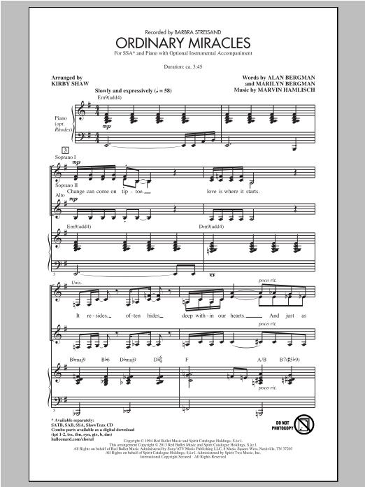 Kirby Shaw Ordinary Miracles sheet music notes and chords arranged for SAB Choir
