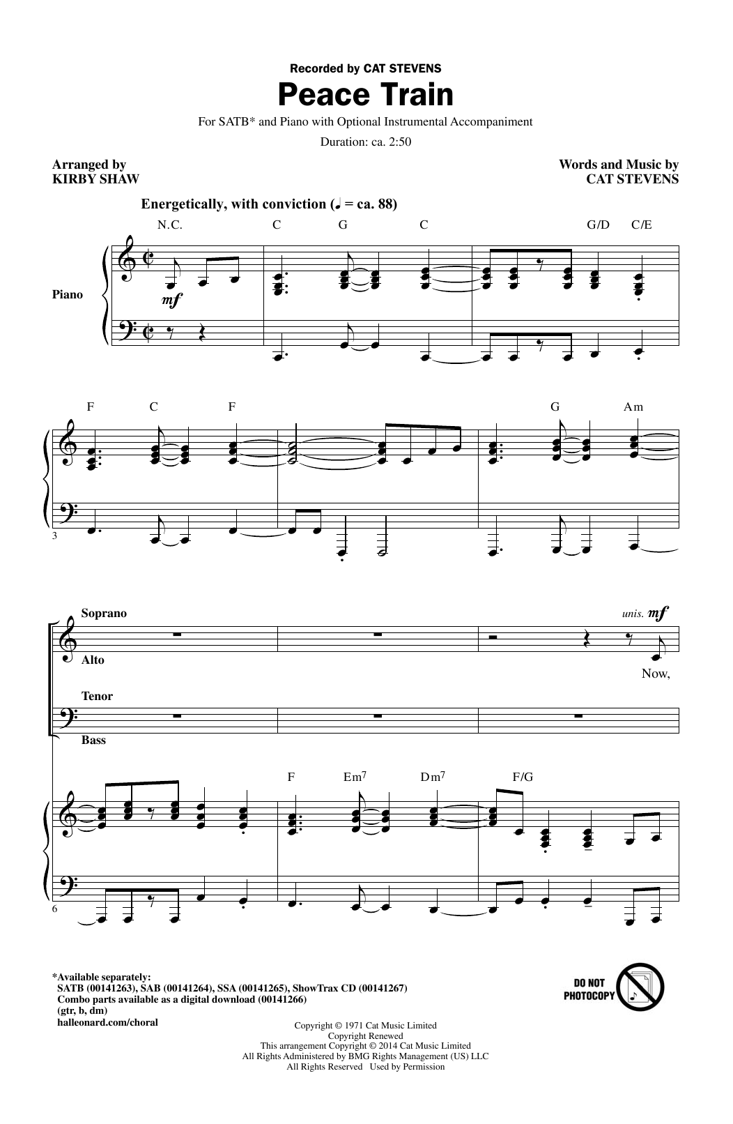 Kirby Shaw Peace Train sheet music notes and chords arranged for SAB Choir