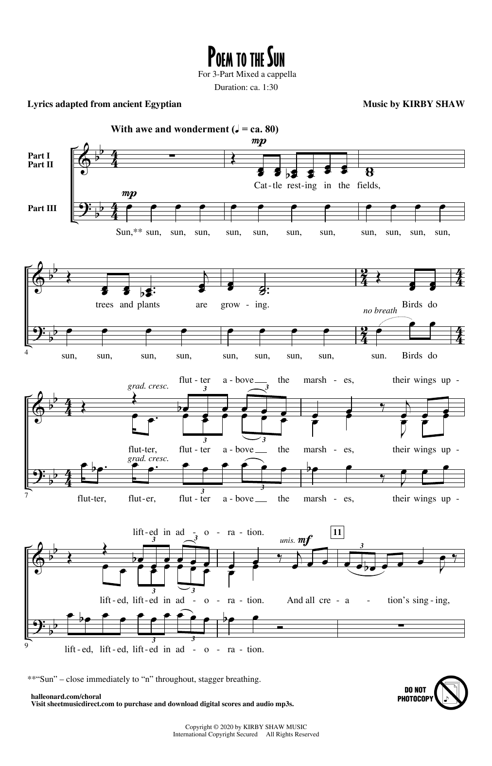Kirby Shaw Poem To The Sun sheet music notes and chords arranged for 3-Part Mixed Choir