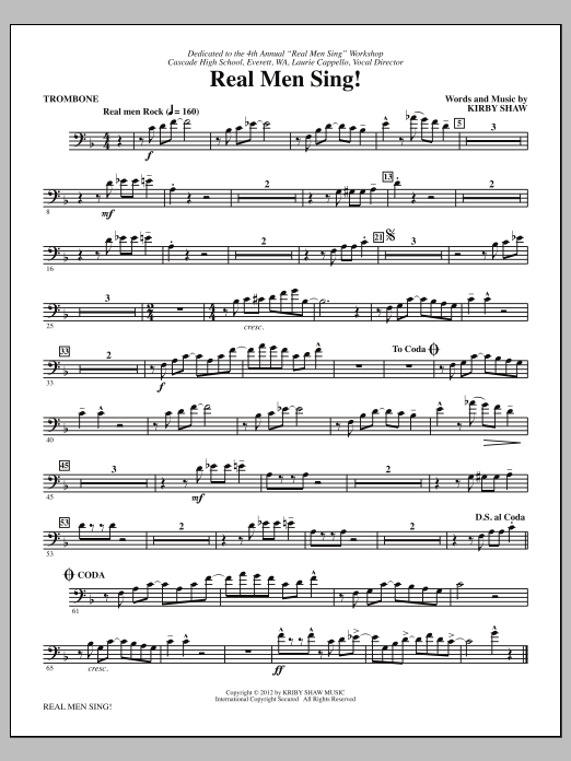 Kirby Shaw Real Men Sing! - Trombone sheet music notes and chords arranged for Choir Instrumental Pak