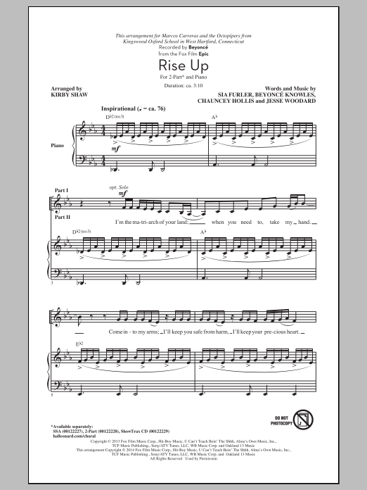 Kirby Shaw Rise Up (from Epic) sheet music notes and chords arranged for 2-Part Choir