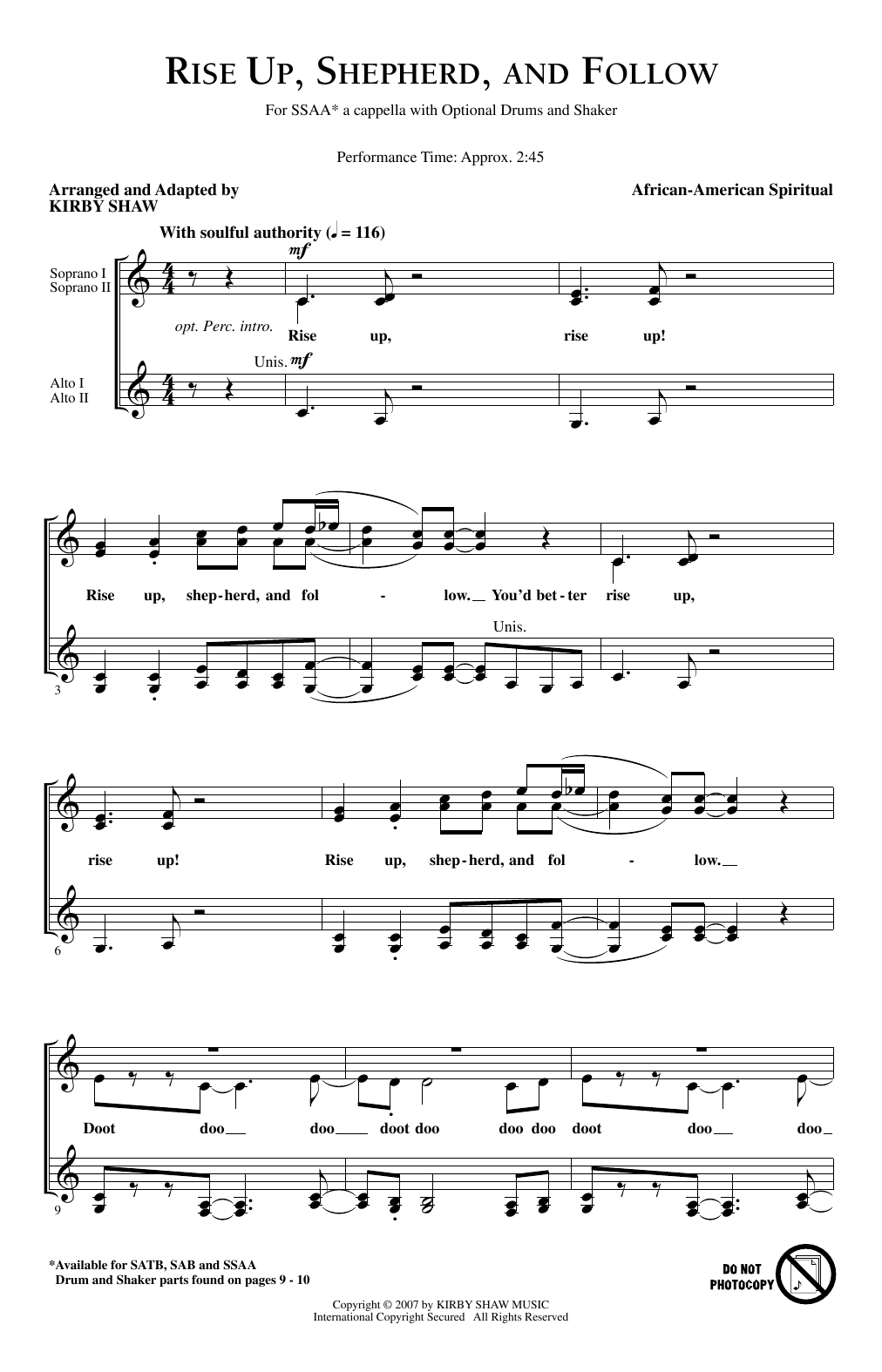 Kirby Shaw Rise Up, Shepherd, And Follow sheet music notes and chords arranged for Choir