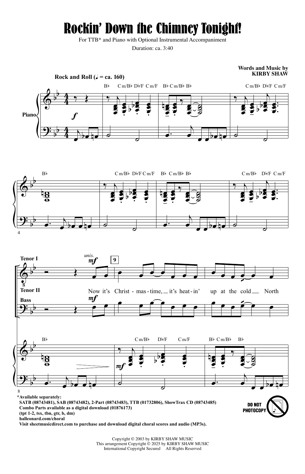 Kirby Shaw Rockin' Down The Chimney Tonight! sheet music notes and chords arranged for Choir
