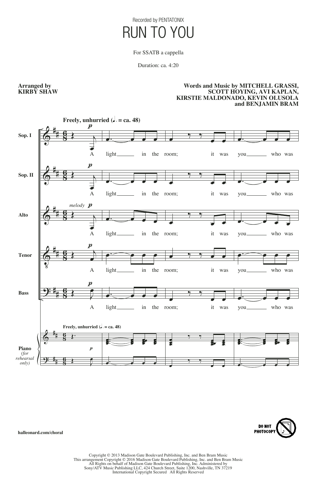Kirby Shaw Run To You sheet music notes and chords arranged for SATB Choir
