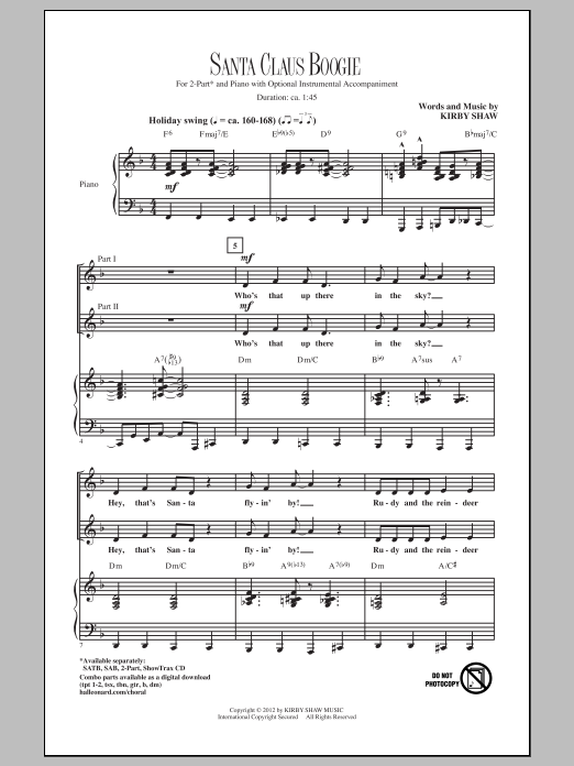 Kirby Shaw Santa Claus Boogie sheet music notes and chords arranged for SAB Choir