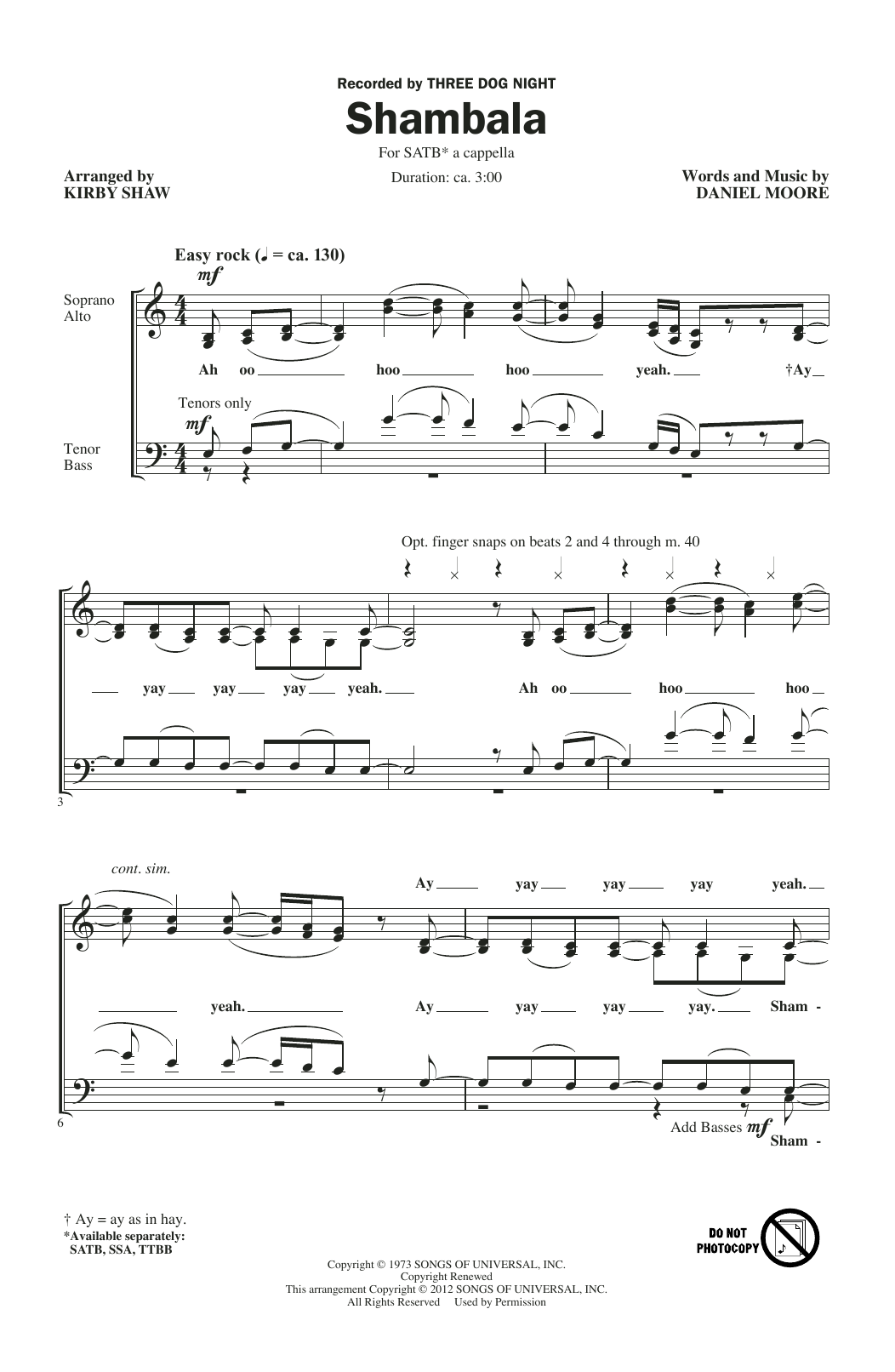 Kirby Shaw Shambala sheet music notes and chords arranged for SATB Choir