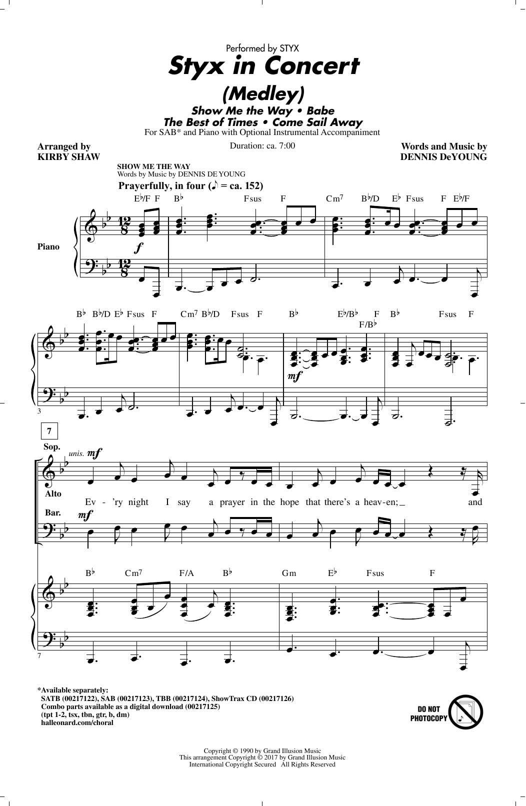 Kirby Shaw Styx In Concert (Medley) sheet music notes and chords arranged for SATB Choir