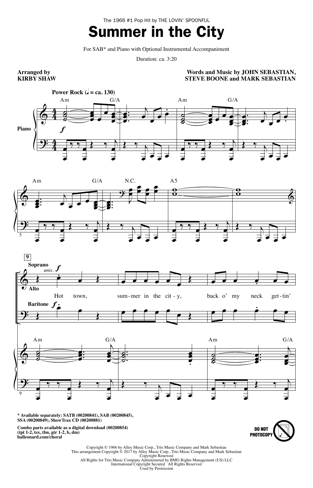 Kirby Shaw Summer In The City sheet music notes and chords arranged for SSA Choir