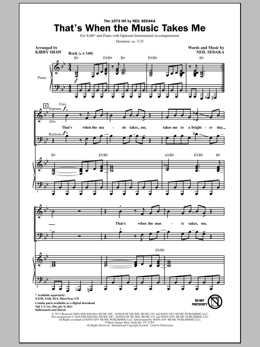 Kirby Shaw That's When The Music Takes Me sheet music notes and chords arranged for SATB Choir