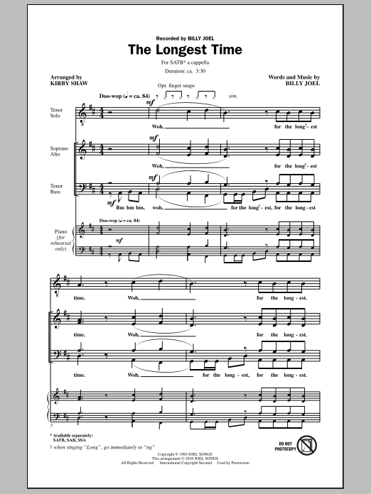 Kirby Shaw The Longest Time sheet music notes and chords arranged for SATB Choir