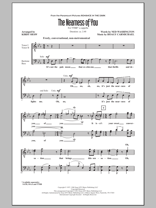 Kirby Shaw The Nearness Of You sheet music notes and chords arranged for SSA Choir