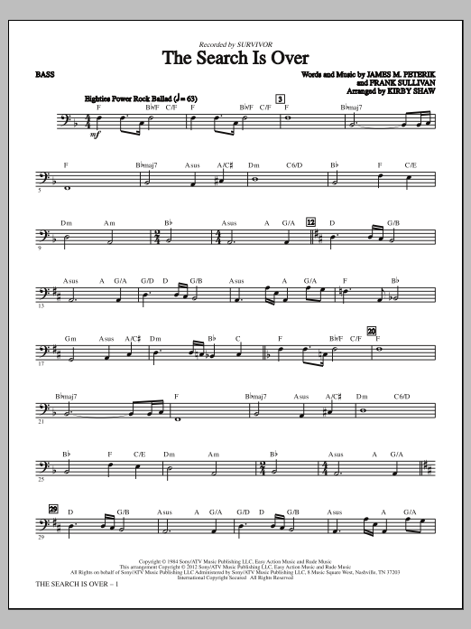 Kirby Shaw The Search Is Over - Bass sheet music notes and chords arranged for Choir Instrumental Pak
