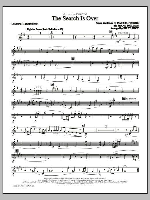 Kirby Shaw The Search Is Over - Bb Trumpet 1 (Flugelhorn) sheet music notes and chords arranged for Choir Instrumental Pak
