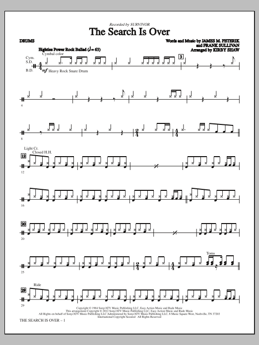 Kirby Shaw The Search Is Over - Drums sheet music notes and chords arranged for Choir Instrumental Pak
