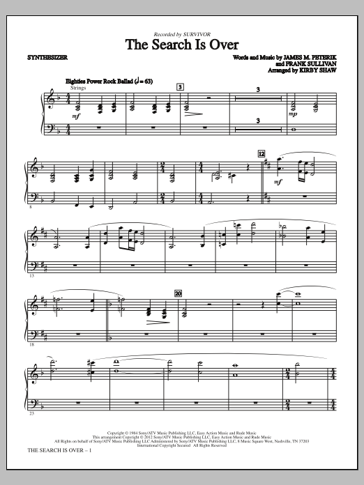 Kirby Shaw The Search Is Over - Synthesizer sheet music notes and chords arranged for Choir Instrumental Pak