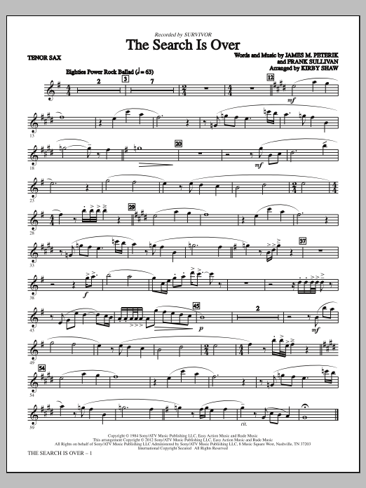 Kirby Shaw The Search Is Over - Tenor Sax sheet music notes and chords arranged for Choir Instrumental Pak