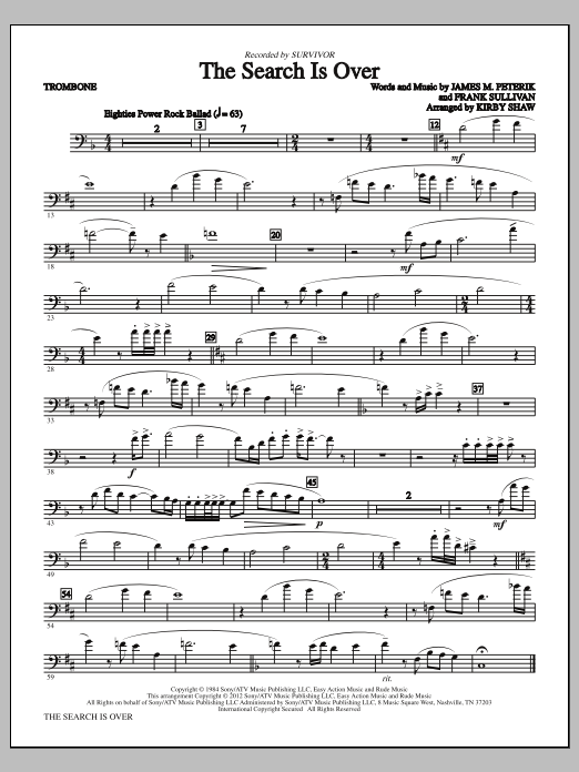 Kirby Shaw The Search Is Over - Trombone sheet music notes and chords arranged for Choir Instrumental Pak