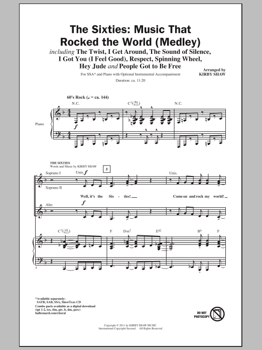 Kirby Shaw The Sixties: Music That Rocked The World sheet music notes and chords arranged for SATB Choir