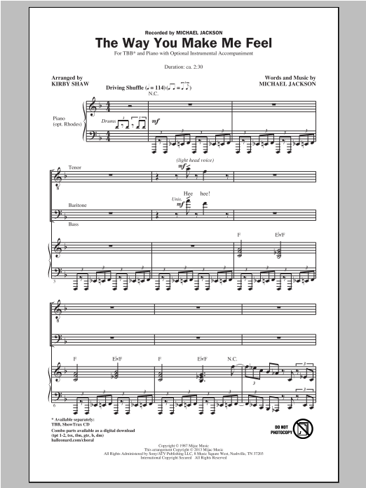 Kirby Shaw The Way You Make Me Feel sheet music notes and chords arranged for TBB Choir